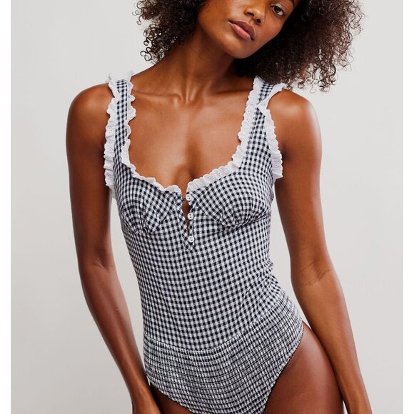 Free People Black and White Gingham Bodysuit - Picture 5 of 9